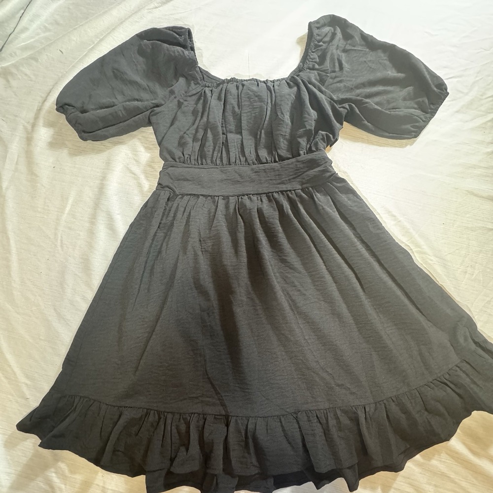 Fuinloth Black Backless Bow Tie Puff Sleeve Short Dress Size Medium